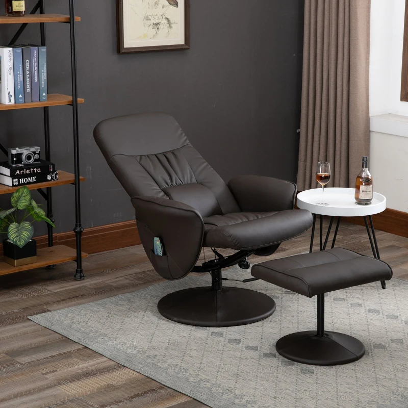HOMCOM Massagesessel mit Fußhocker | Heizfunktion | 145° Neigung | 81 x 81 x 105 cm | Braun