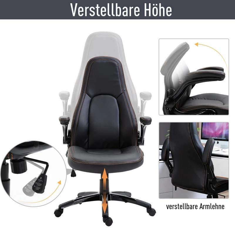 Vinsetto Bürostuhl Wippfunktion verstellbare Armlehnen Farbe Kaffee