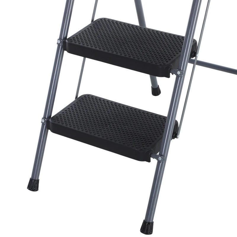 HOMCOM® Stufenleiter Trittleiter Klapptreppe mit Tablett Antirutsch Metall Grau 53 x 67 x 126 cm