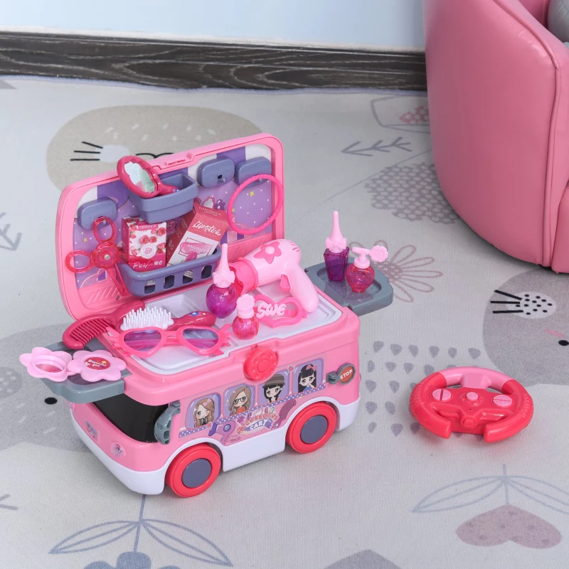 HOMCOM® Kinder Kosmetikkoffer Rollenspiel Schminkset R/C Bus Musik&Licht für 3-9 Jahre