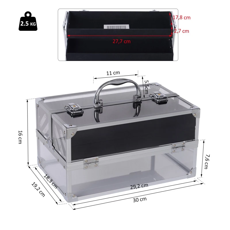 HOMCOM® Schmuckschatulle Schmuckkästchen Schmuckkasten Aluminium Acryl Silber 30 x 19,2 x 16 cm