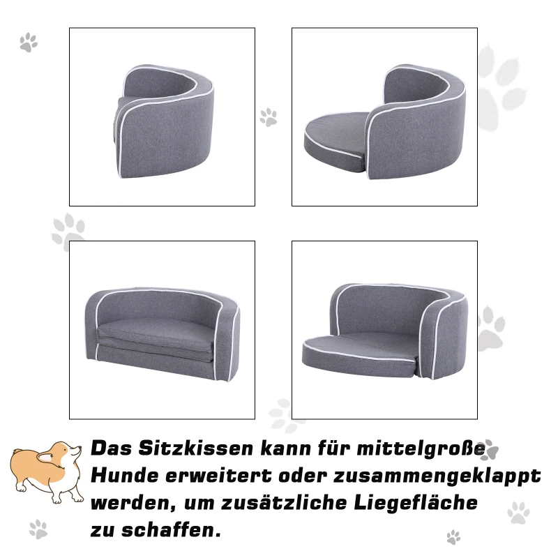 PawHut® Hundesofa Rundes Hundebett Klappbare Hundematte Haustiersofa Leinen Grau