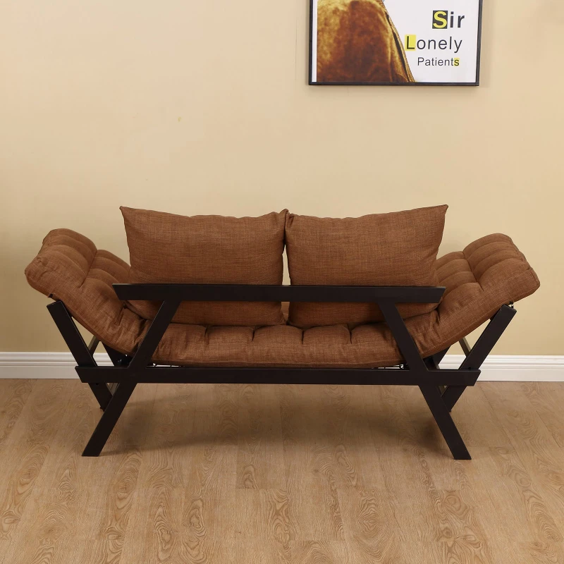 HOMCOM®  Zweisitzer Schlafsofa | Chaiselongue | Metall, Leinen | Braun | 155 x 65 x 57 cm