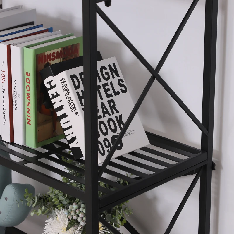 HOMCOM® Standregal Bücherregal Lagerregal Aufbewahrungsregal Pflanzregal Schuhregal Metall Schwarz 80 x 40 x 160 cm