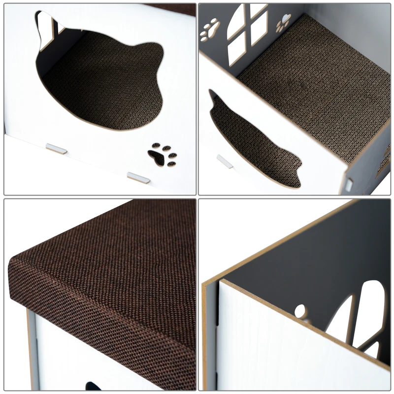 PawHut® Katzenhöhle Katzenschrank Katzenhaus Versteck Sitzhocker Sitzwürfel Weiß
