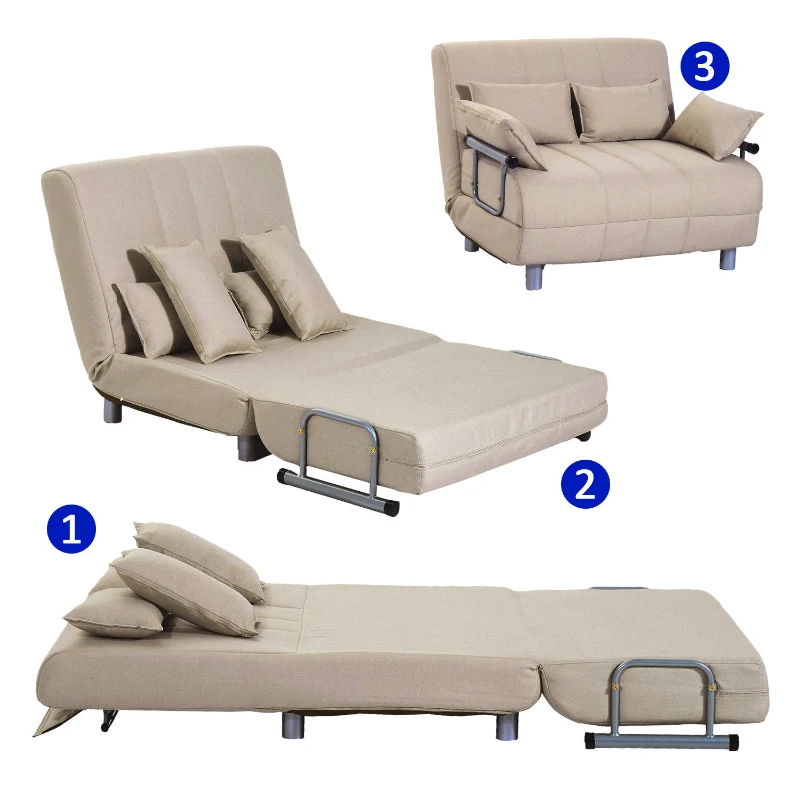 HOMCOM® Klappbares Schlafsofa | Stahl, PC, Schaumstoff | Sofa: 102 x 82 x 81 cm | Bett: 190 x 98 x 25 cm | Creme