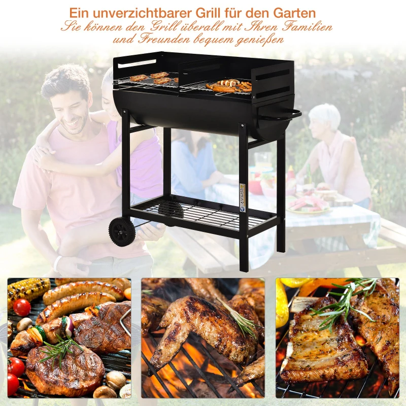 Outsunny® Grillwagen Grillstation Standgrill mit Windschutz 2 x Grillrost höhenverstellbar