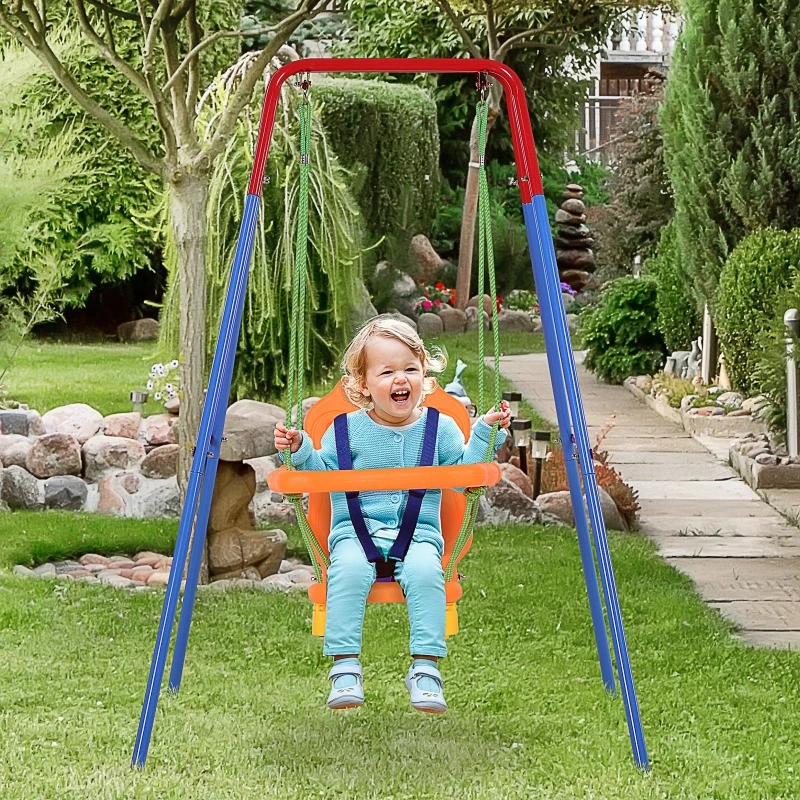 HOMCOM® Kinderschaukel mit Sicherheitsgurt Kleinkindschaukel Schaukelsitz ab 1 Jahr PP PE