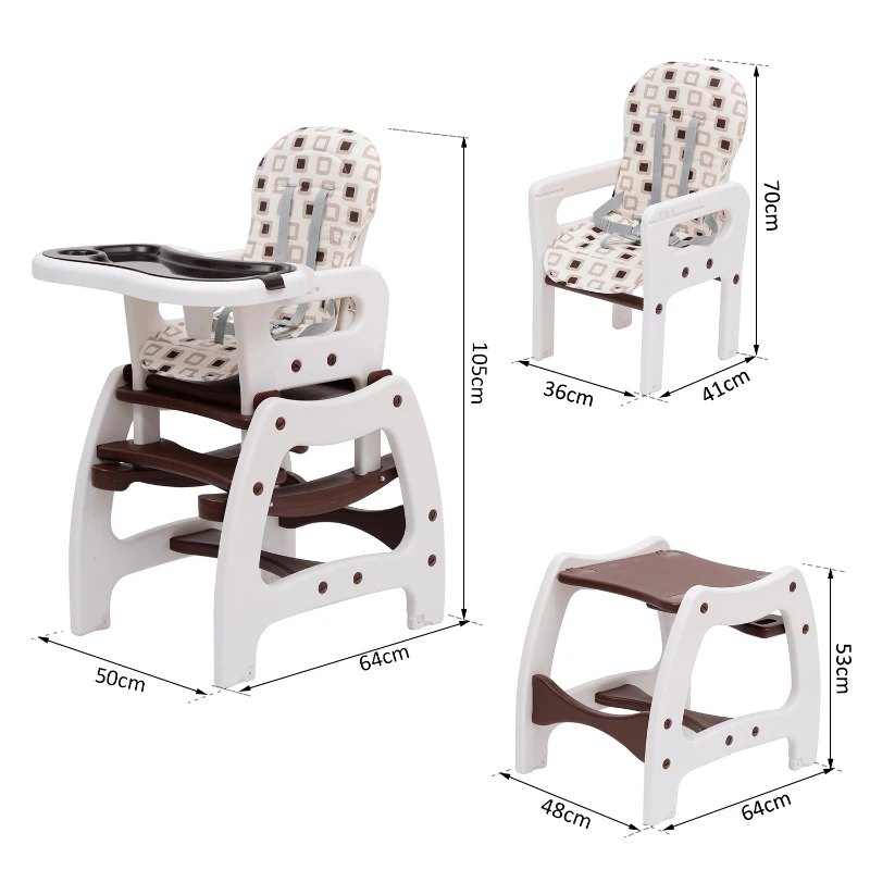 HOMCOM® 3 in 1 Kinderhochstuhl - Kombihochstuhl - Kaffeebraun