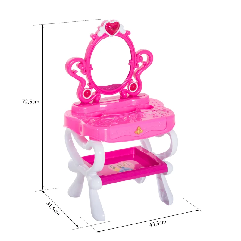 HOMCOM® Schminktisch Kinder Frisiertisch mit Stuhl Klavier Musik und Licht Pink