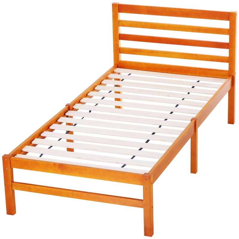 HOMCOM® Bettgestell Einzelbettrahmen Holzbett 8 Latten Erhöhte Beine Kiefernholz Natur 198 x 100 x 90 cm