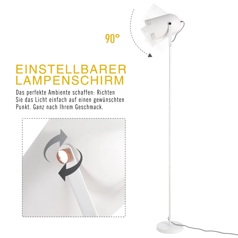 HOMCOM® Stehleuchte Stehlampe E27-Fassung neben Sofa 90° verstellbar Metall Weiß 25,5 x 20 x 155 cm