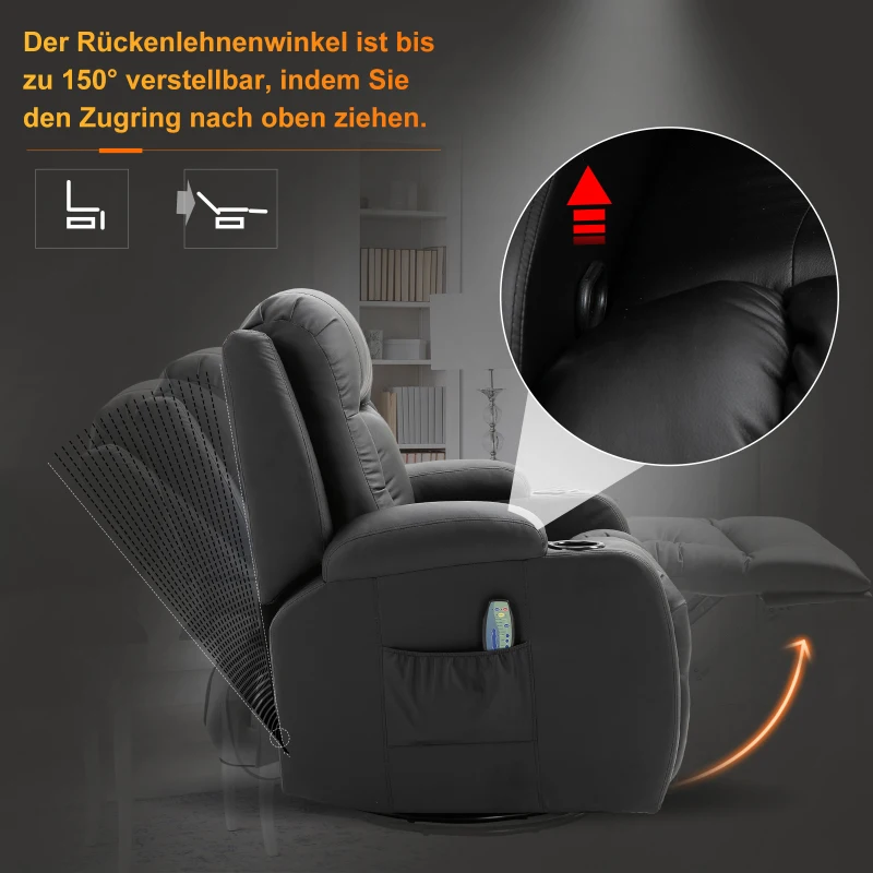 HOMCOM® Massagesessel | Veganleder, Metall, Kunststoff | 94 x 95 x 103cm | Schwarz