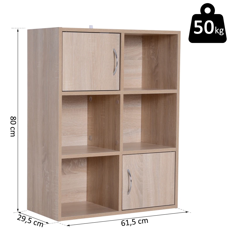 HOMCOM® Standregal mit 6 Fächern | Bücherregal | Schrank | Holz | 61,5 x 29,5 x 80 cm | Natur
