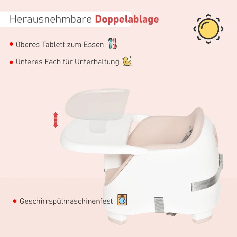 HOMCOM® Kinder Boostersitz Sitzerhöhung Babysitz zum Füttern höhenverstellbar PP PU Rosa