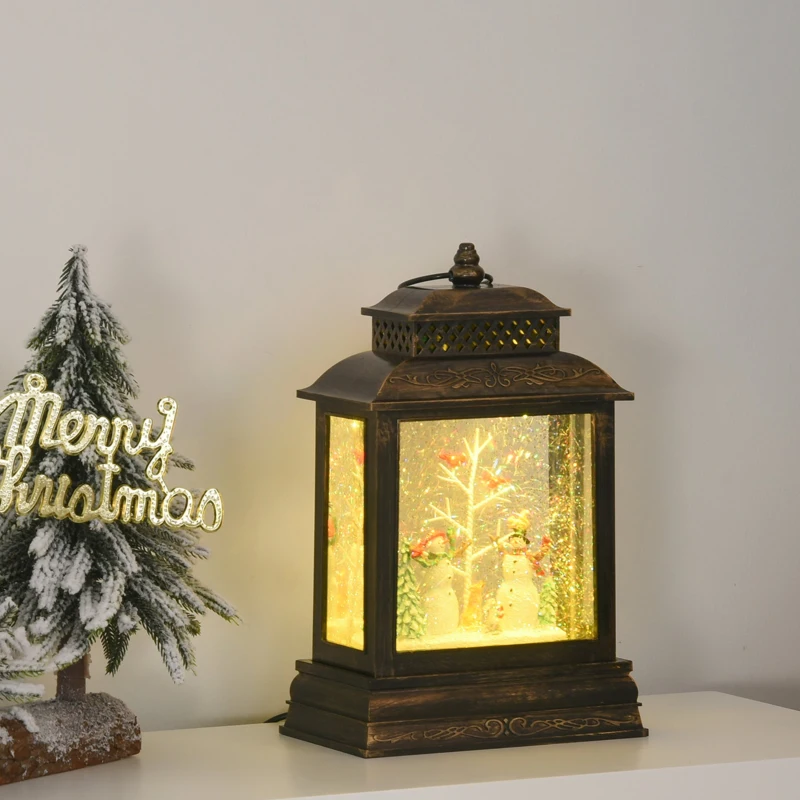 HOMCOM® Weihnachten Schneelaterne mit Schneemänner Musik Licht 6h Timer USB / Batterie