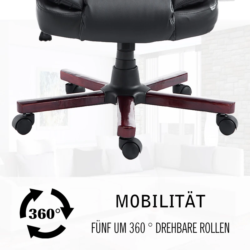 HOMCOM® Drehstuhl Kunstleder Holz 65 x 65 x 107-116 cm Schwarz