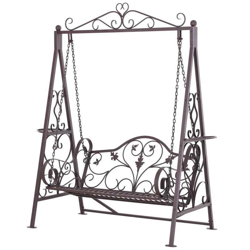 Outsunny® Hollywoodschaukel für 2 Personen Gartenschaukel mit Ablagen Stahl Braun