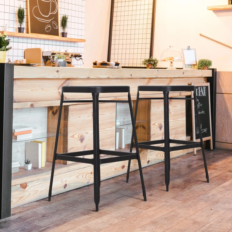 HOMCOM® 2er-Set Barhocker Bistrostuhl Küchenhocker Metallhocker mit Antirutschpads stapelbar Schwarz 44,5x44,5x75cm