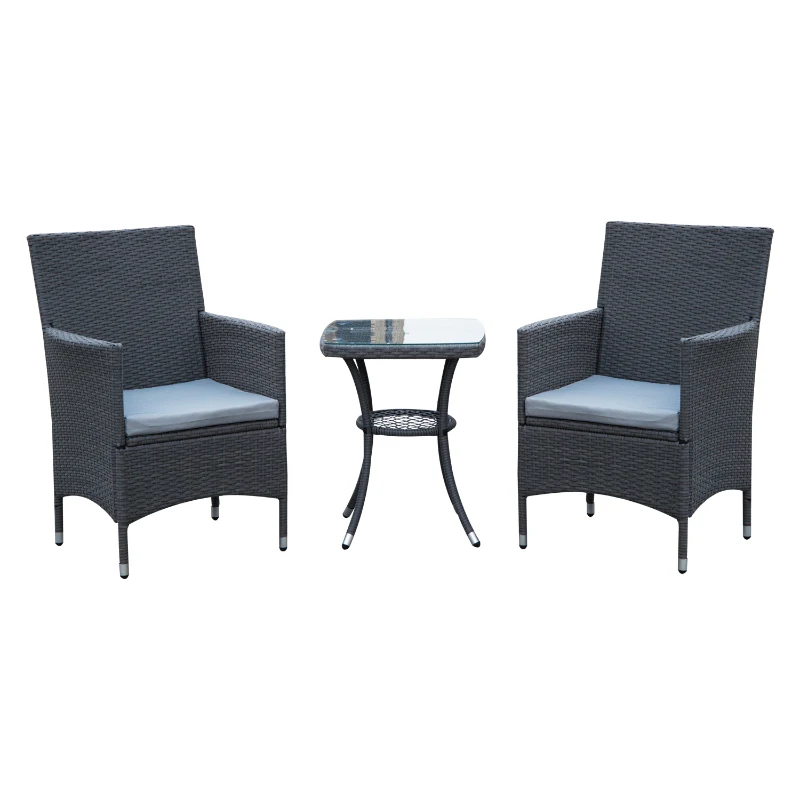 Outsunny® Gartensitzgruppe 3-tlg. Polyrattan Gartenset Rattanmöbel Grau mit Sitzkissen