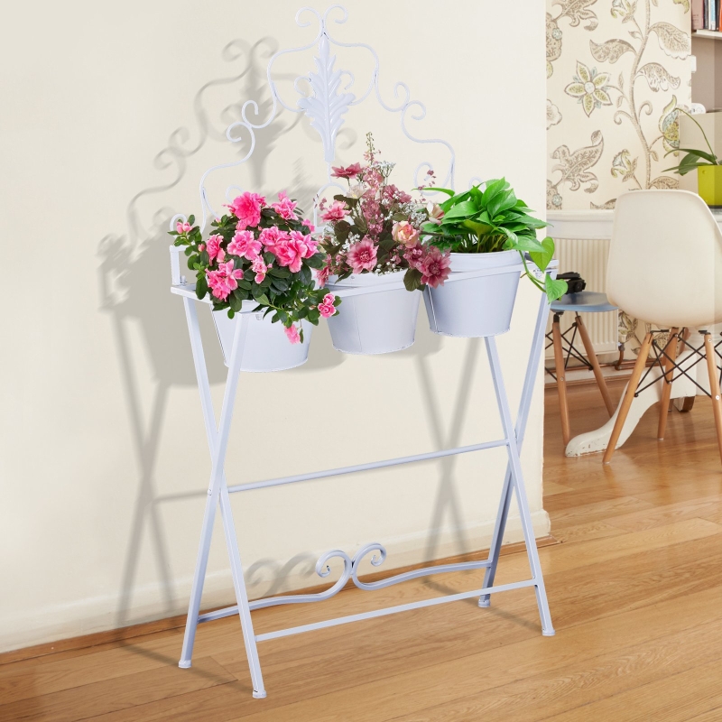 Outsunny® Pflanzregal Pflanzenständer Blumenregal Blumenständer Gartenregal mit 3 Kasten Metall Weiß 58 x 21 x 100 cm