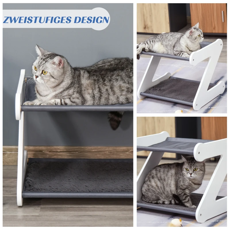 PawHut® Katzenbett zweistöckiges Katzenhaus in Z-Form Polyester E1-MDF Grau