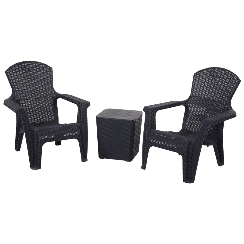 Outsunny Dreiteiliges Gartenmöbel Set, Sitzgruppe, 2 Stühle, Kaffeetisch mit Stauraum, PP, Schwarz Set Sitzgruppe Stuhl Stauraum PP