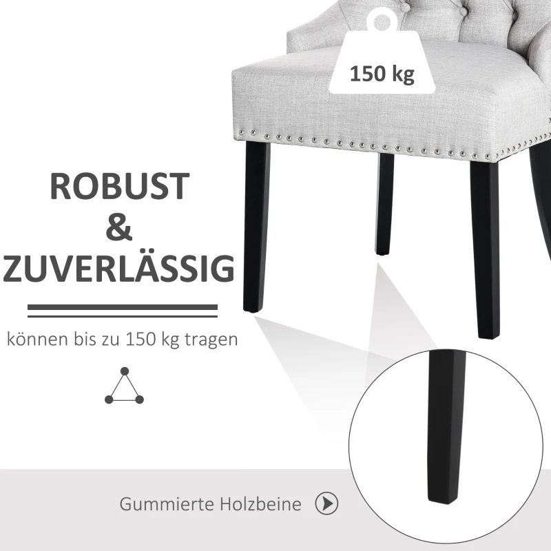 HOMCOM Esszimmerstuhl Küchenstuhl Polsterstuhl Gummiholzbeine Sessel Leinen Grau 61 x 56 x 92 cm