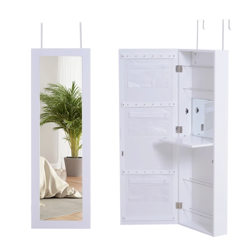 HOMCOM® Spiegelschrank Schmuckschrank mit Innenspiegel ausklappbare Wandspiegel höhenverstellbar Weiß