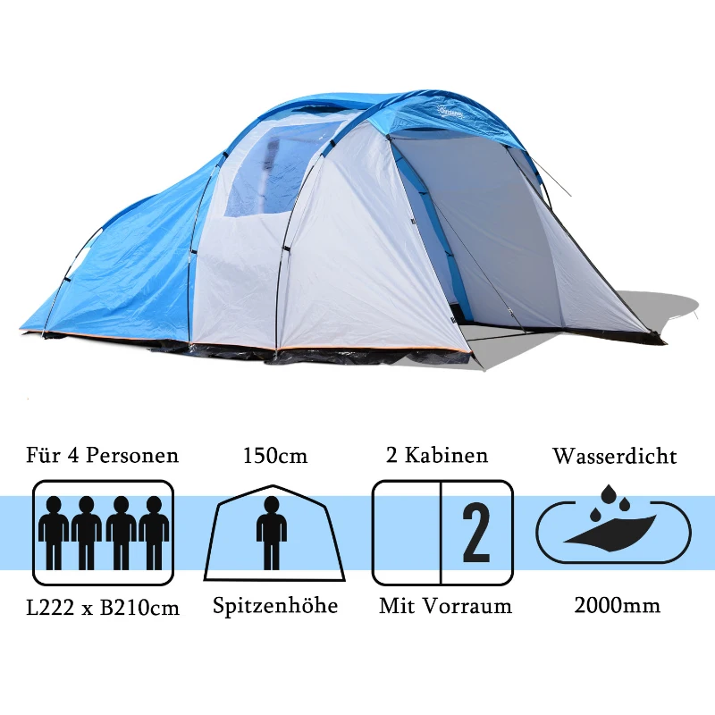 Outsunny® Campingzelt Kuppelzelt Blau L375 x B240 x H150cm