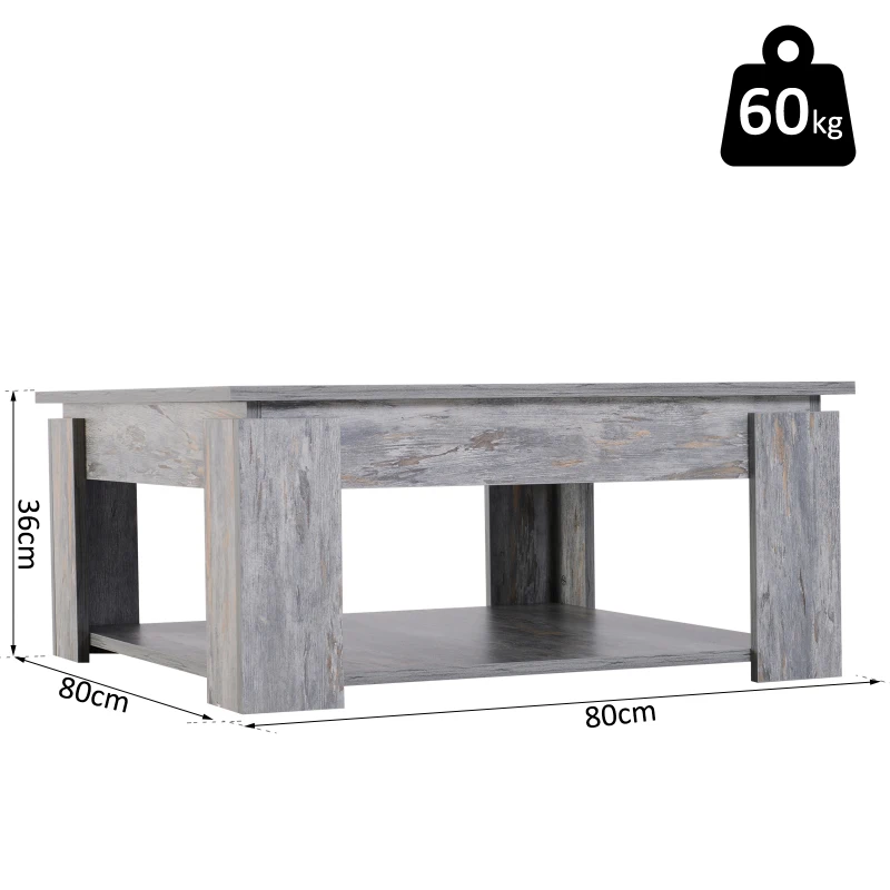 HOMCOM® Couchtisch Beistelltisch Holztisch mit Ablage Pinie Shabby 80 x 80 cm