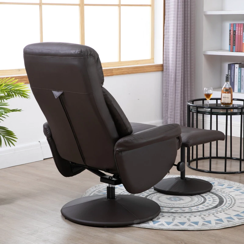 HOMCOM® Relaxsessel mit Beinablage | Fernsehsessel | Stahl, PU, PVC, Holz, Schaumstoff | Braun | 78 x 76 x 106 cm / 78 x 108 x 94 cm