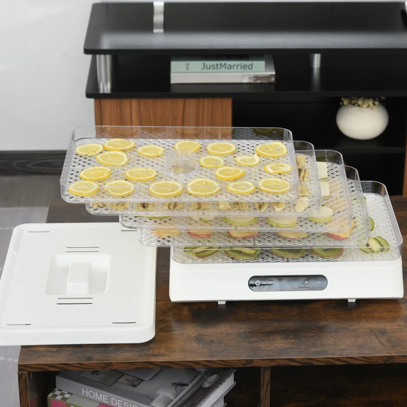 HOMCOM® Dehydrator Dörrgerät Dörrautomat mit 5 Einlegefächer Temperaturregler Weiß