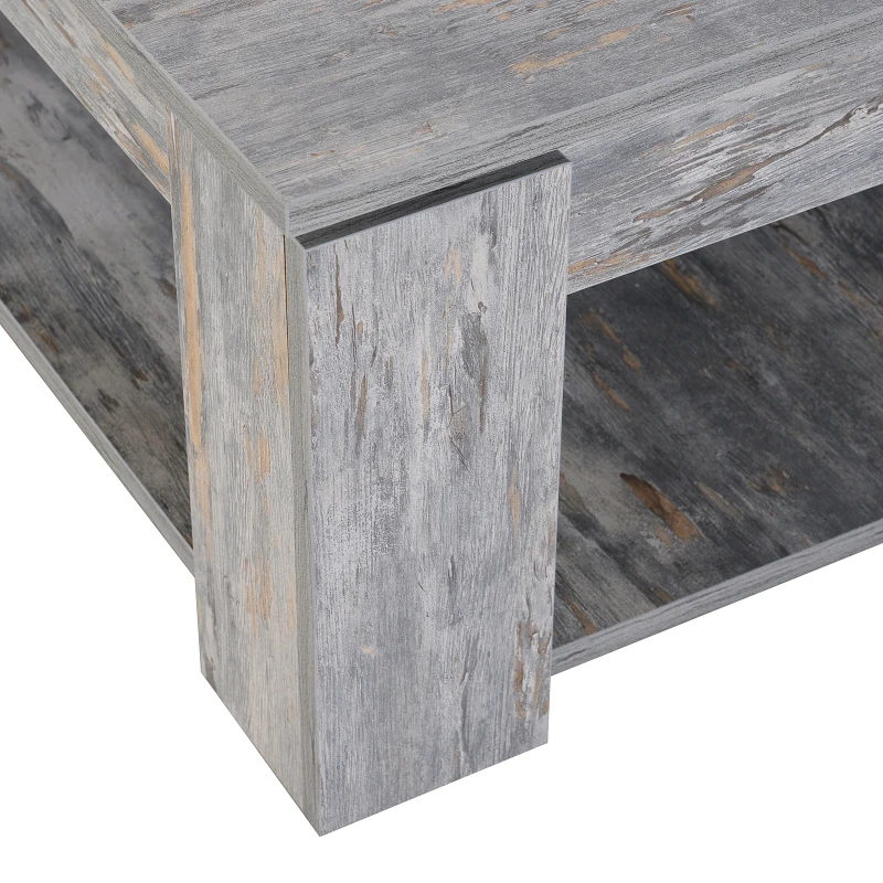 HOMCOM® Couchtisch Beistelltisch Holztisch mit Ablage Pinie Shabby 80 x 80 cm