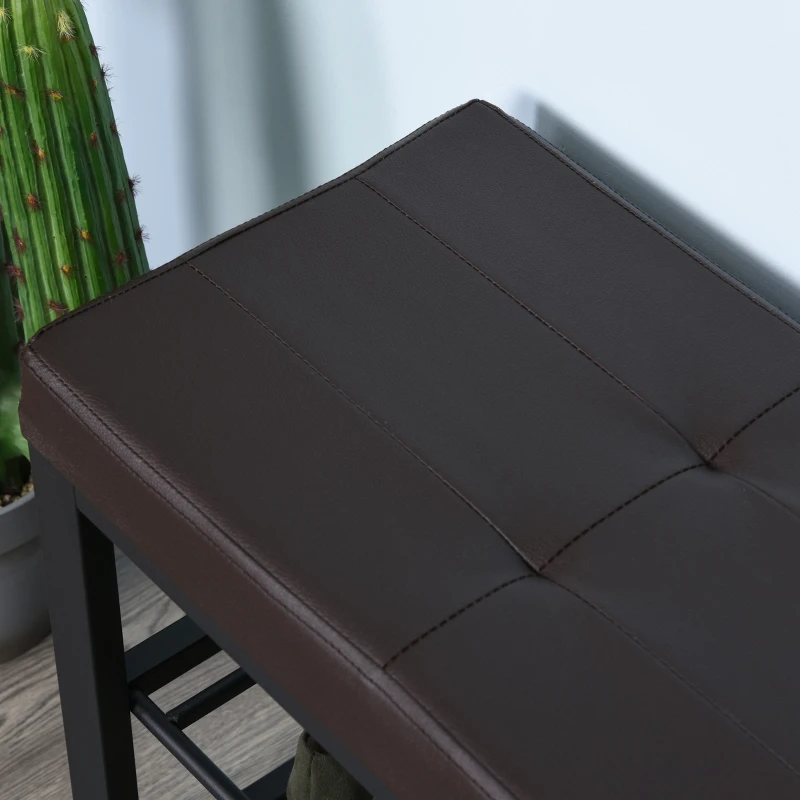 HOMCOM® Schuhbank Schuhregal 2 Schuhablagen Sitzbank Metall Braun 6–8 Paar Schuhe