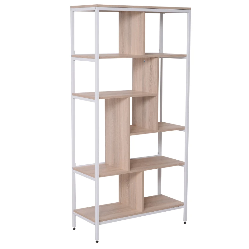 HOMCOM® Bücherregal mit 9 Würfeln | Holzregal | 80x35x160cm | Natur, Weiß