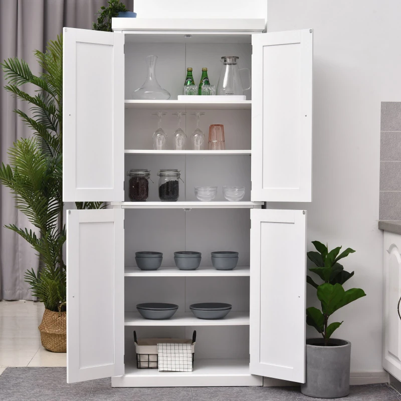 HOMCOM® Schrank Hochschrank Kommode 6 Ebenen verstellbare Regalebene Küche MDF Weiß