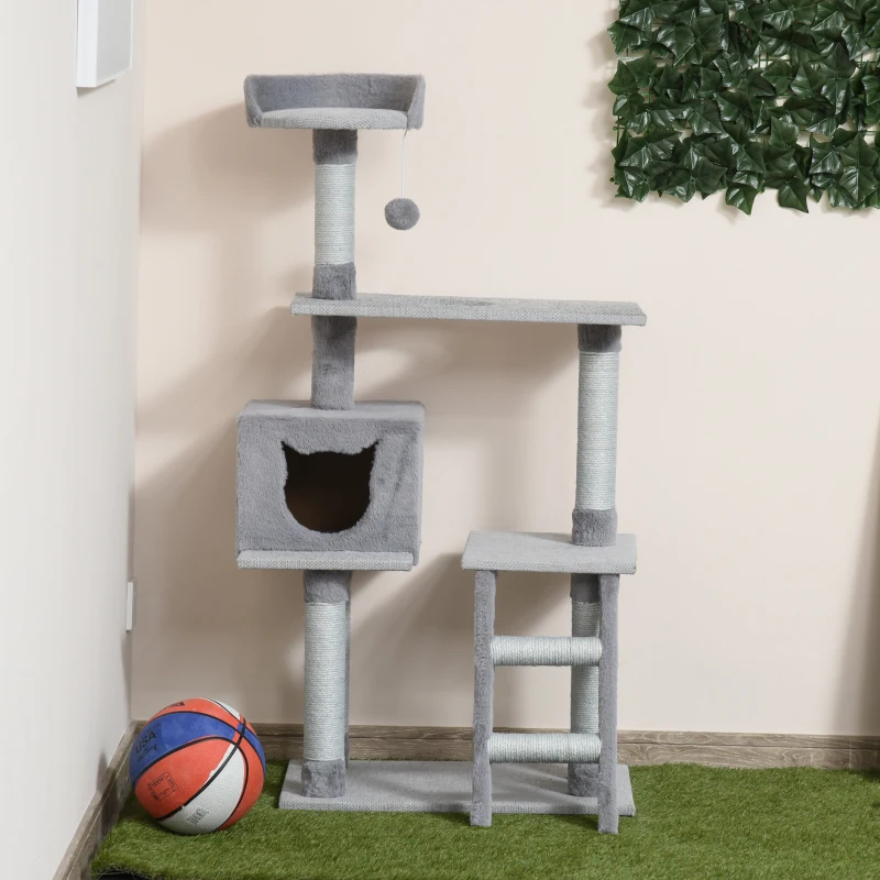 PawHut® Kratzbaum Katzenbaum mit Katzenhöhle Leiter E1 Spanplatte Jute Grau