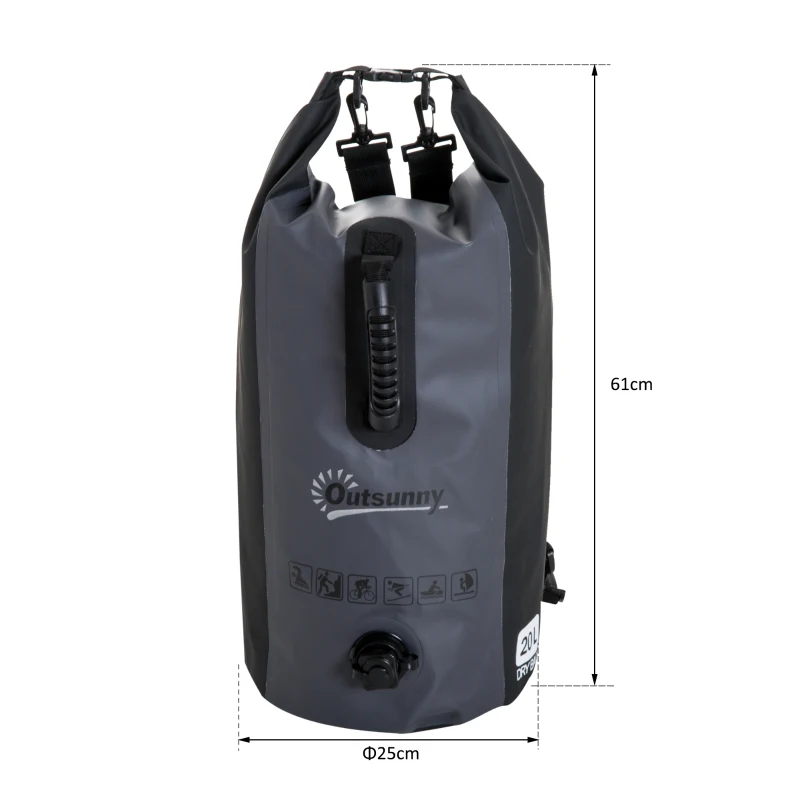 Outsunny® Wasserdichter Rucksack Tasche Beutel Packsack mit Handybeutel 20L Grau