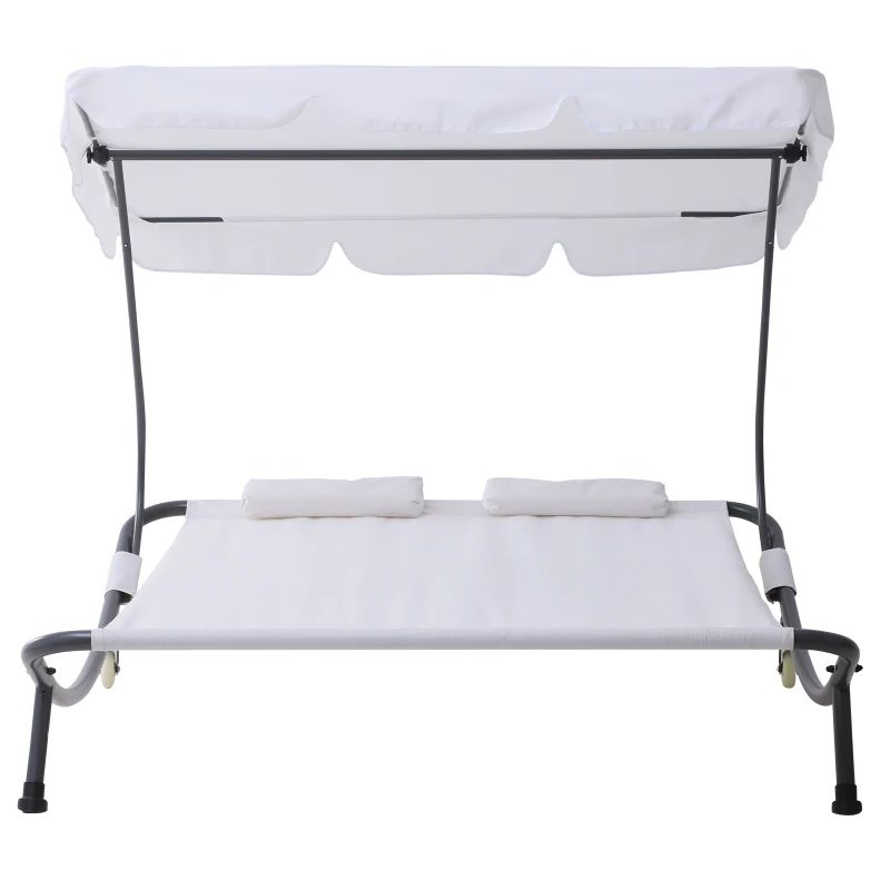Outsunny® Doppelliege Sonnenliege 2er-Gartenliege  rollbar mit Dach Stahl Cremeweiß
