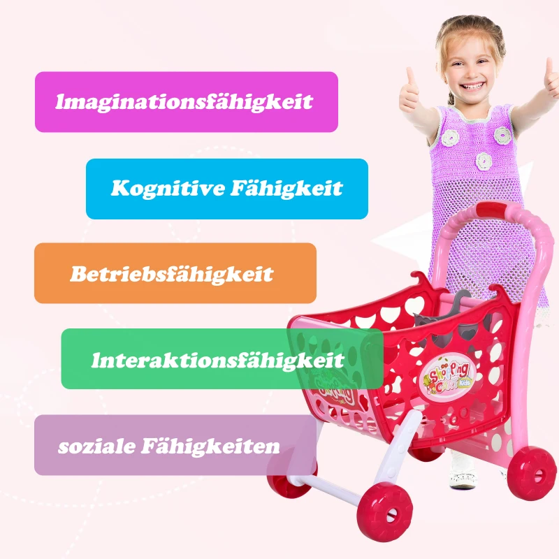 HOMCOM® Einkaufswagen für Kinder Kinderspielzeug Kaufladen Spielzeug Kunststoff Rosa
