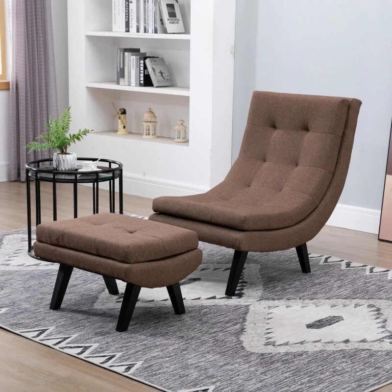 HOMCOM Sessel mit Fußhocker | Chaiselongue | Leinen | 65 x 94 x 92 cm | Braun