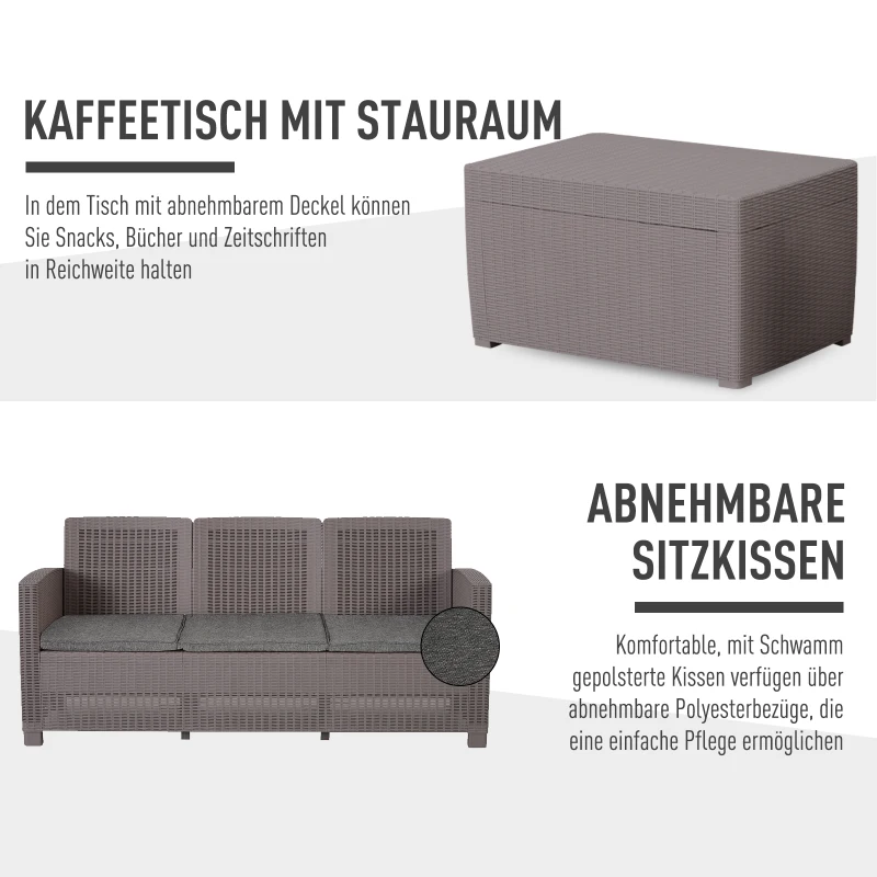 Outsunny® Vierteiliges Gartenmöbel Set Sitzgruppe Sofa Sitzkissen Couchtisch mit Stauraum