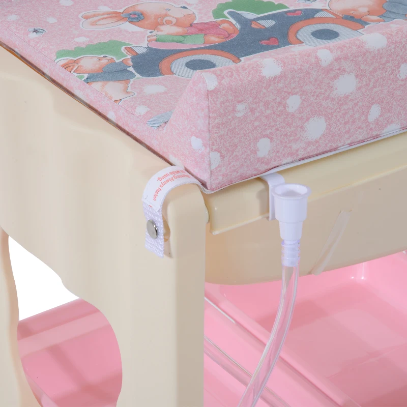 HOMCOM® Baby Wickeltisch mit Badewanne Mobil Rosa