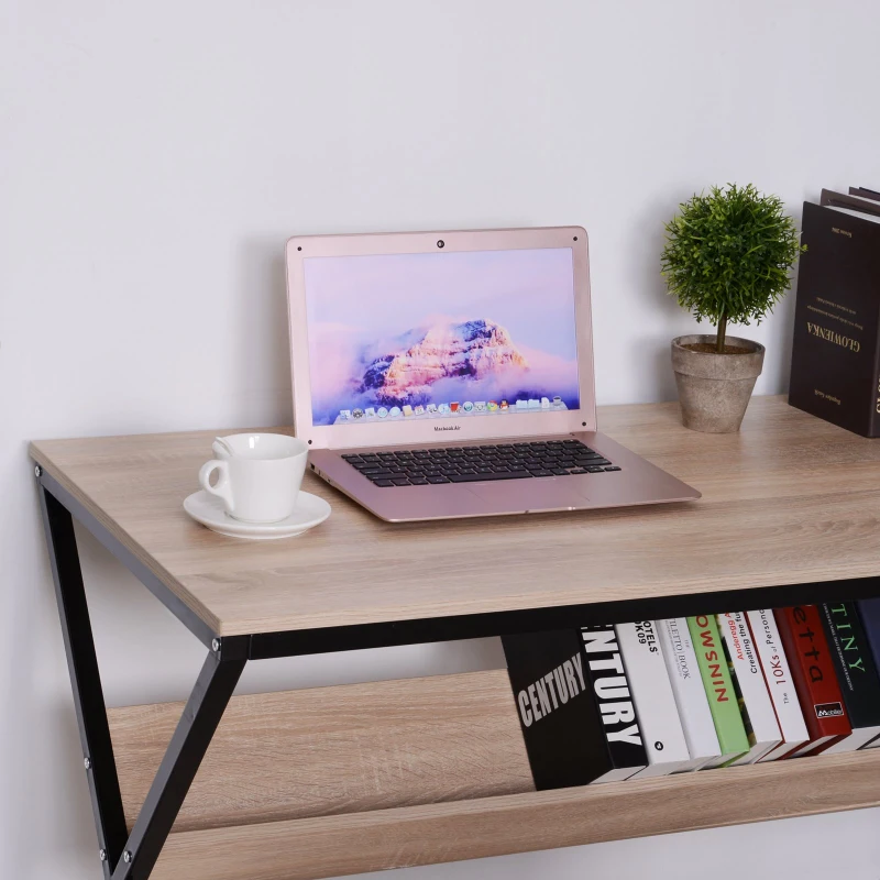 HOMCOM® Schreibtisch Computertisch Laptop Tisch Bürotisch 1 x Ablage Holz + Metall Natur + Schwarz 120 x 60 x 76 cm