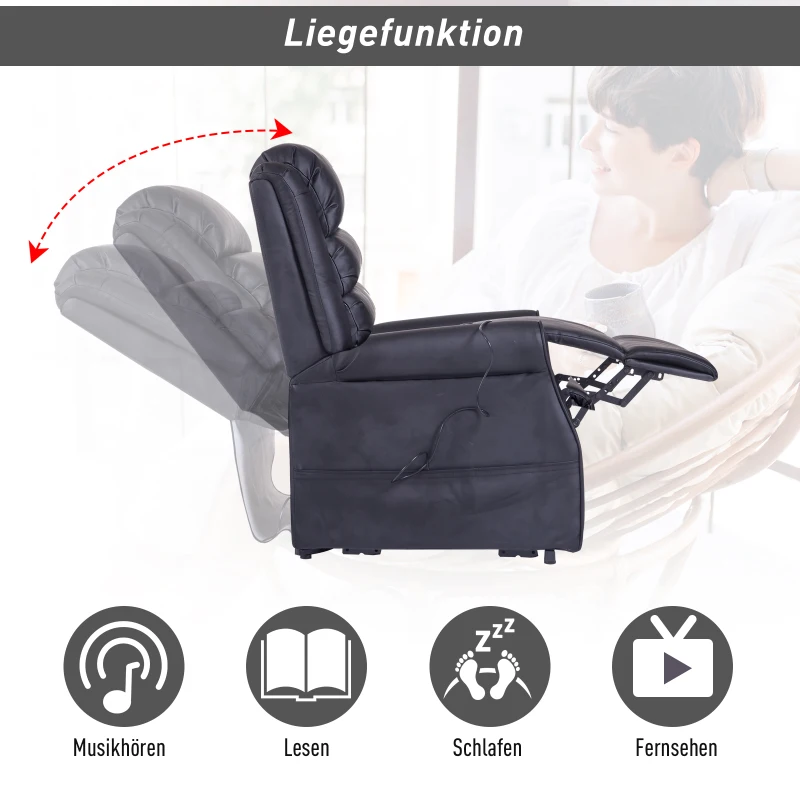 HOMCOM® Massagesessel mit Wärmefunktion  Aufstehsessel für Senior Liegefunktion Schwarz