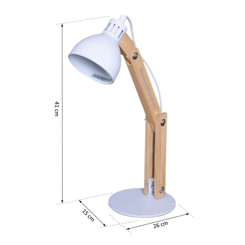 HOMCOM® Tischleuchte Schreibtischlampe verstellbar Leselampe Büro Metall + Holz weiß 26 x 15 x 41 cm