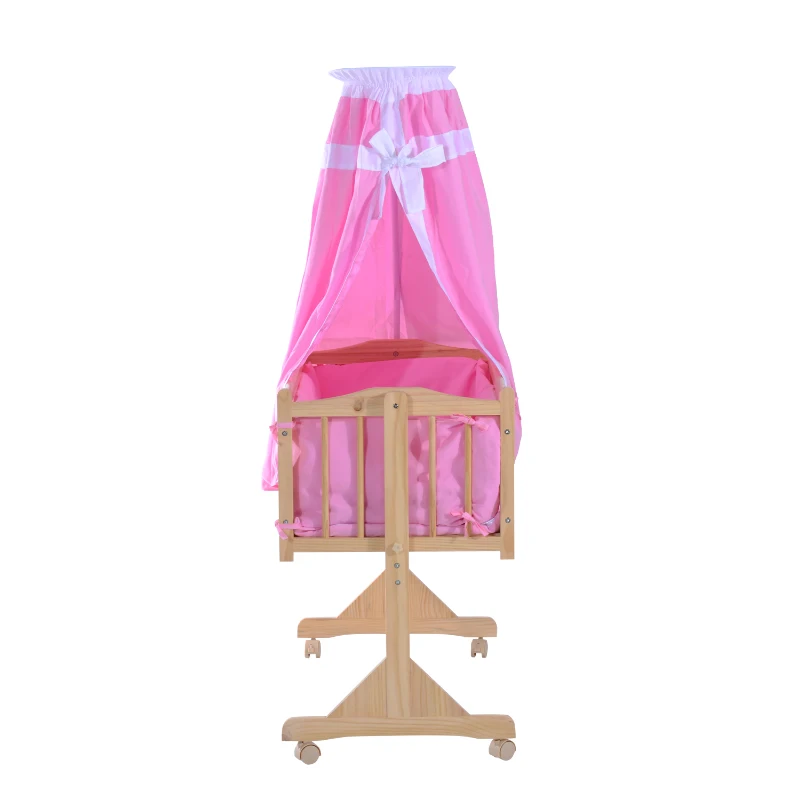 HOMCOM Babywiege Babybettset Schaukelwiege mit Bettwäsche pink