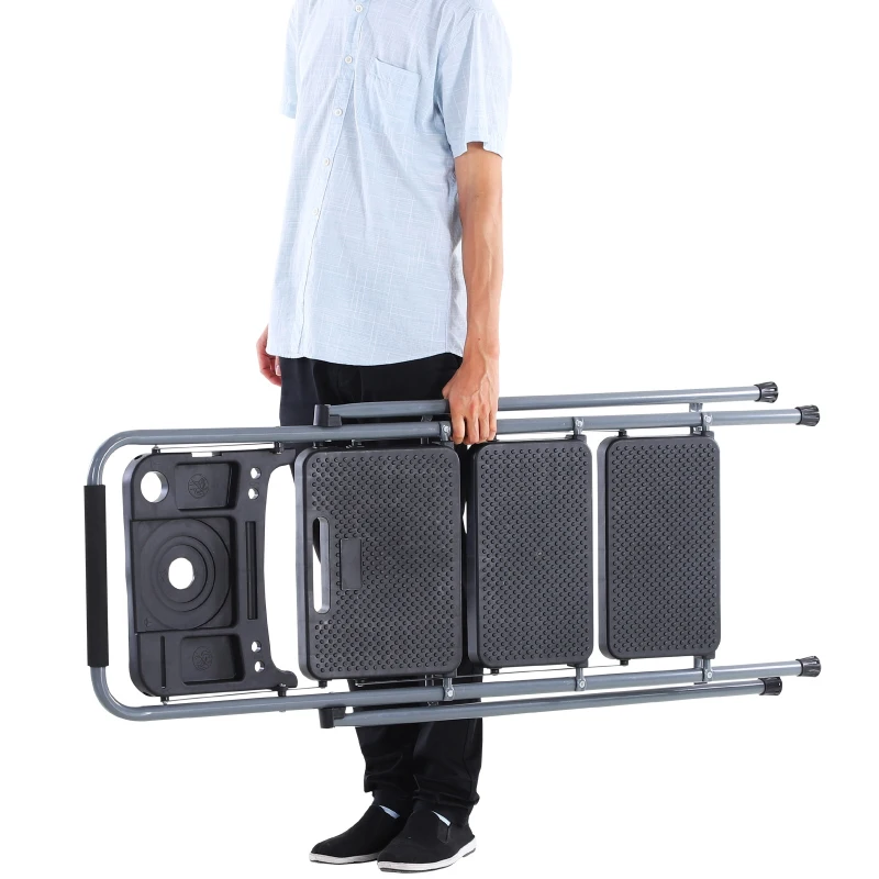 HOMCOM® Stufenleiter Trittleiter Klapptreppe mit Tablett Antirutsch Metall Grau 53 x 67 x 126 cm