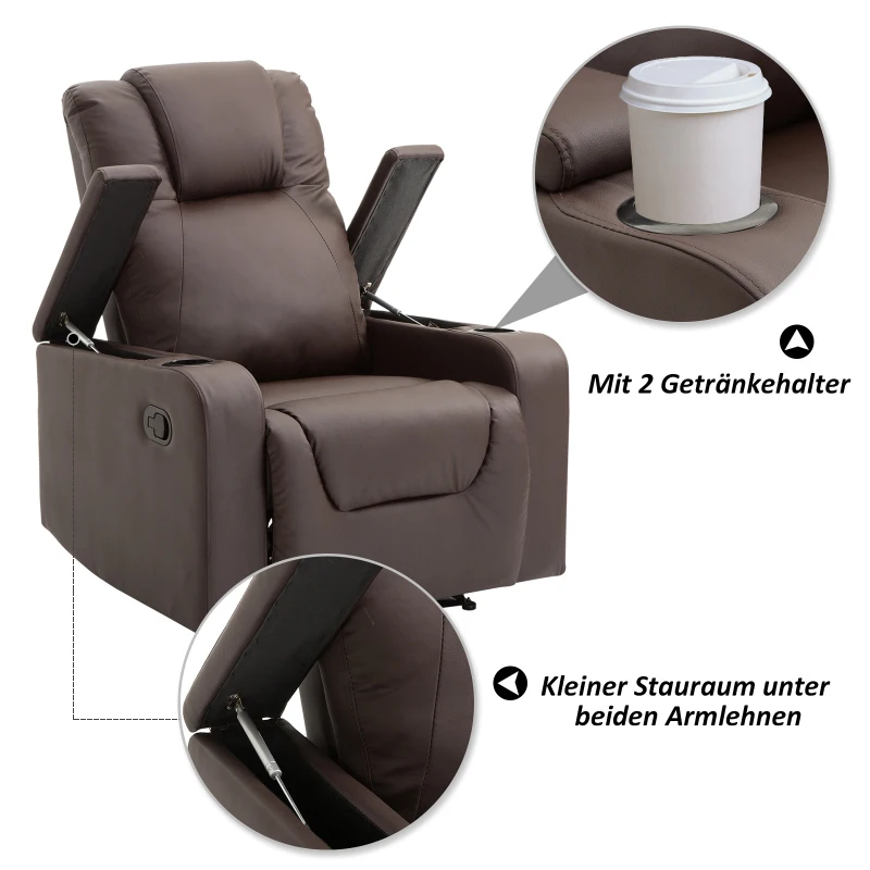 HOMCOM® Relaxsessel | Fernsehsessel | Kunststoff, Schaumstoff, Stahlfüße | 85 × 98 × 103 cm | Braun